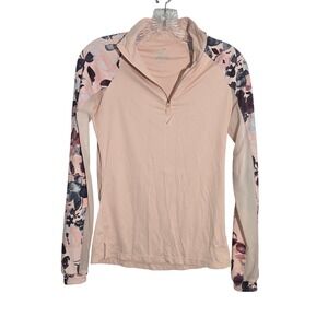 Kastel Denmark Womens XXS Quarter Zip Sun Shirt Peach Floral Mesh Long Sleeve